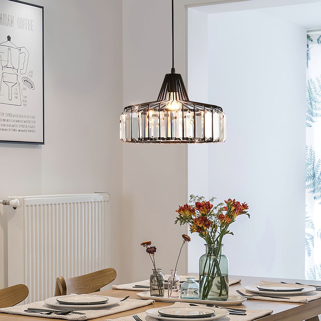Belo Crystal Pendant Light | Adjustable Height, Matte Black Frame