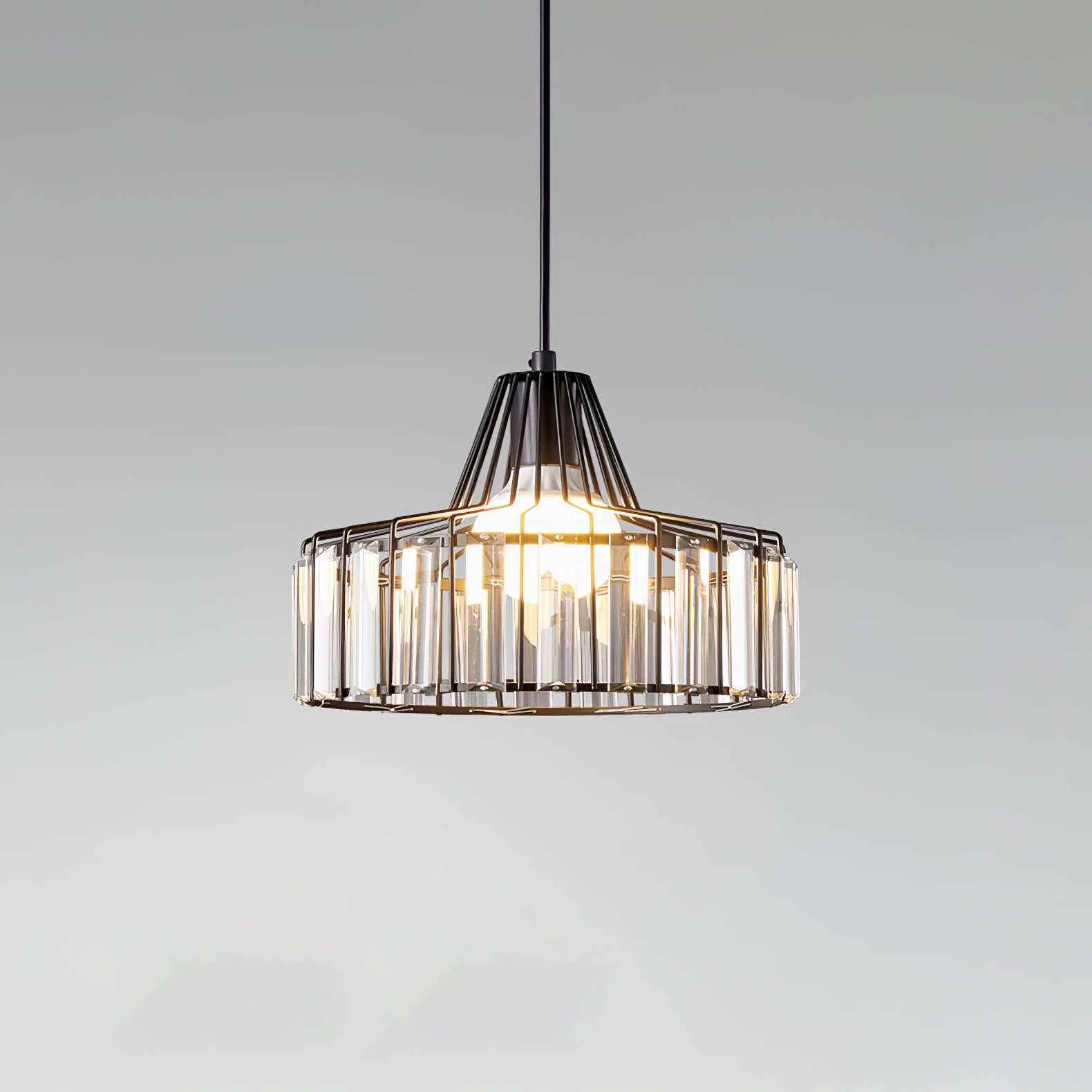 Belo Crystal Pendant Light | Adjustable Height, Matte Black Frame