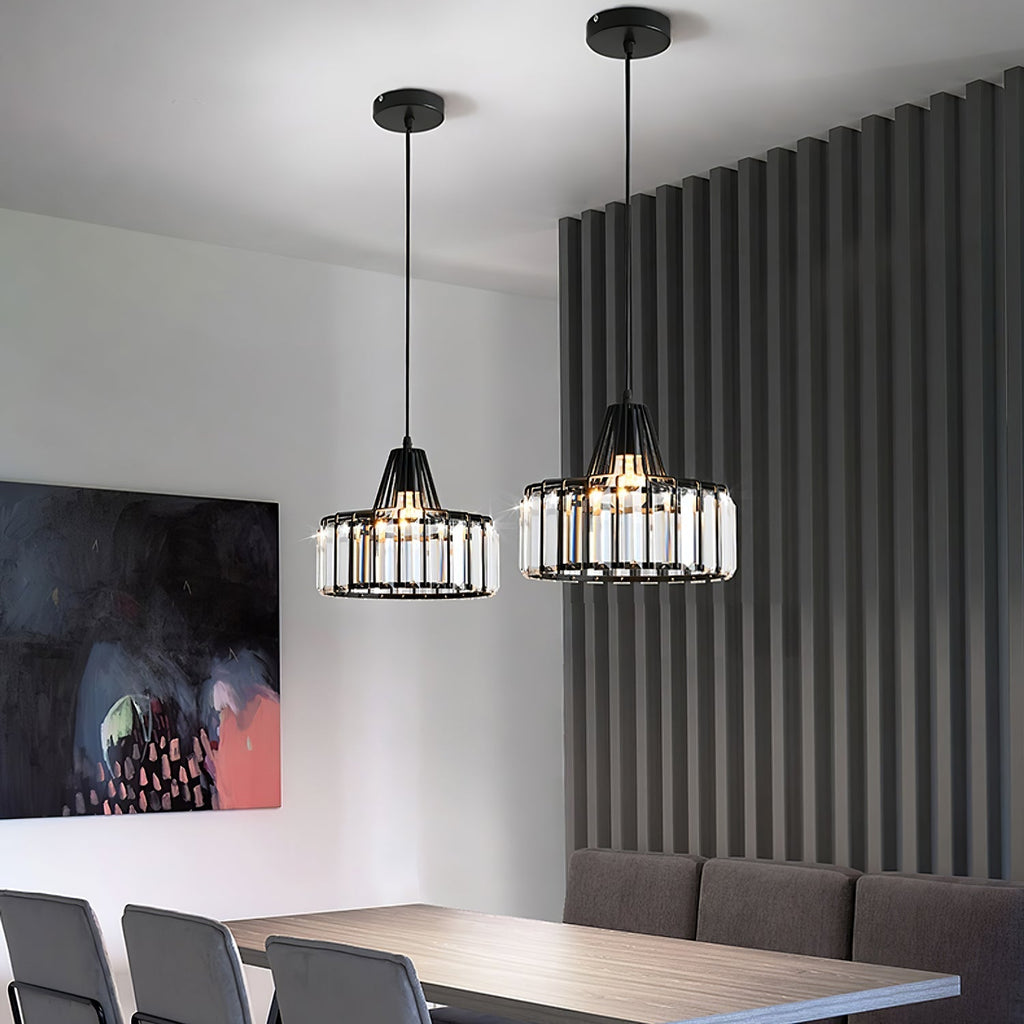 Belo Crystal Pendant Light | Adjustable Height, Matte Black Frame