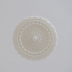 Vintage French White Jade Glass Striped Round Drum LED Semi-Flush Mount Ceiling Light