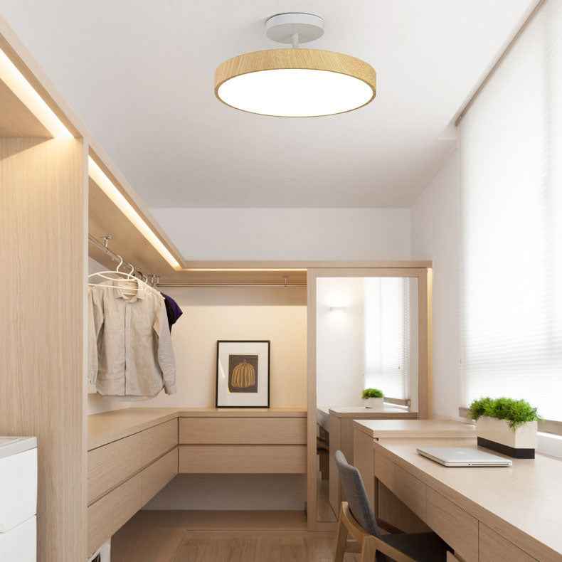 Japanese Wabi-Sabi Minimalist Round Wood Grain LED Semi-Flush Mount Light