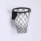 Contemporary Art Deco Kids' Iron and Glass Basketball Hoop Wall Sconce Lamp - 1-Light Design for Bedroom