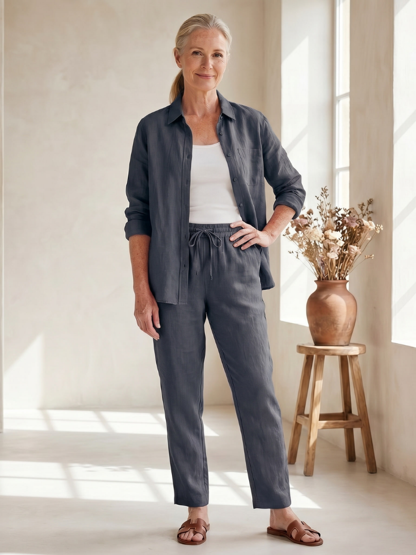 Comfortable Linen Tapered Pants Set for Women