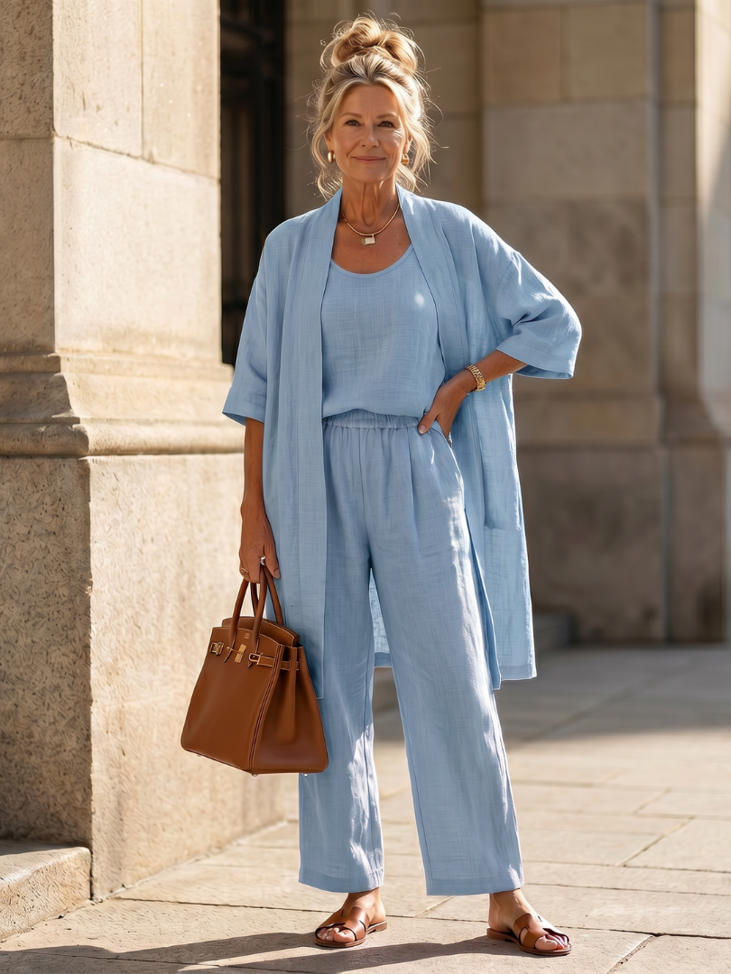 Effortless Three-Piece Pants Set for Women Dusty Wide Leg