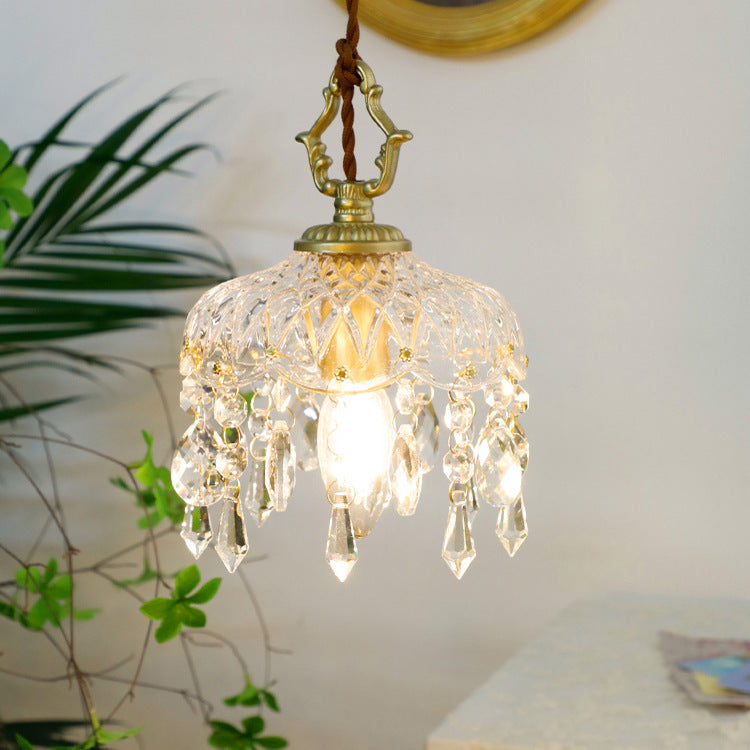 Antique-Inspired Floral Crystal Single Pendant Light