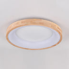 Round LED Flush Mount Ceiling Light in Nordic Minimalist Log Wood Design