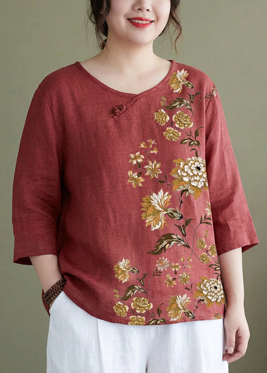 Comfortable Blouse for Women Round-Neck Embroidered Half-Sleeve