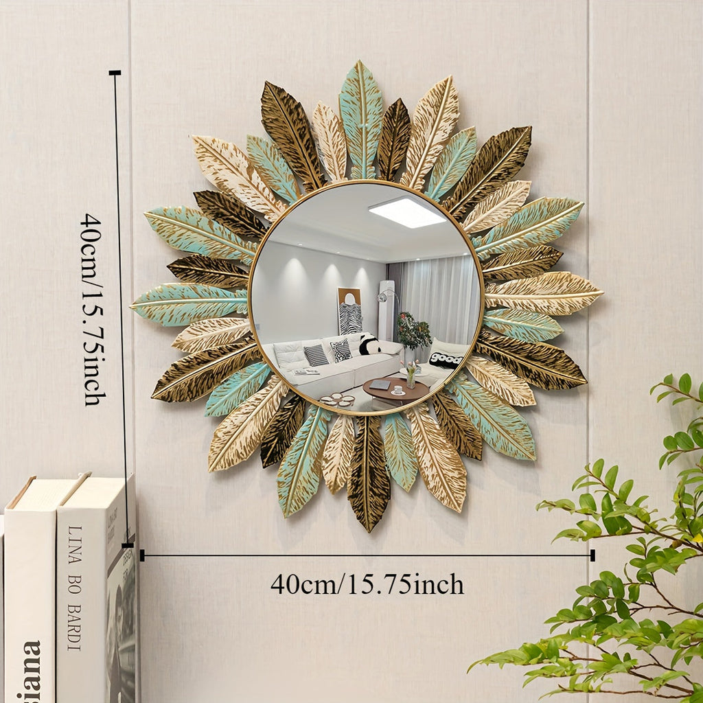 Bela Sunburst Mirror | Handcrafted Metal, Teal & Gold Design