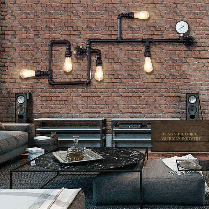 5-Light Industrial Maze Pipe Wall Sconce