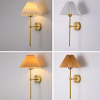 Retro Pleated Fabric Shade Wall Sconce Lamp with Straight Arm - 1-Light