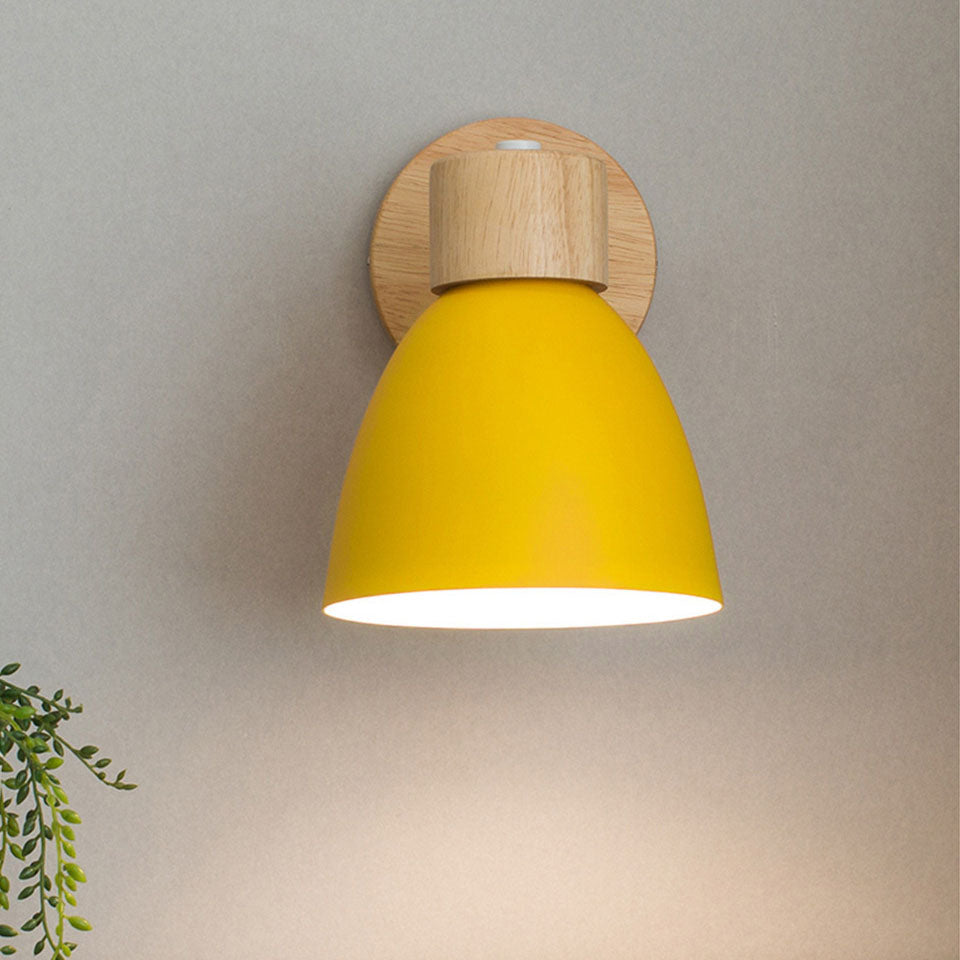 Contemporary Minimalist Solid Color Macaron Iron Wood Wall Sconce Lamp with Single Light