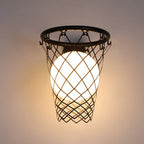 Contemporary Art Deco Kids' Iron and Glass Basketball Hoop Wall Sconce Lamp - 1-Light Design for Bedroom