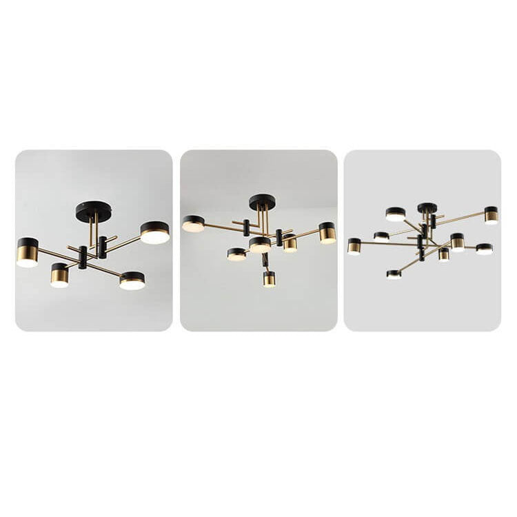 Contemporary Minimalist Black and Gold Semi-Flush Mount Light with 4-8 Bulb Capacity