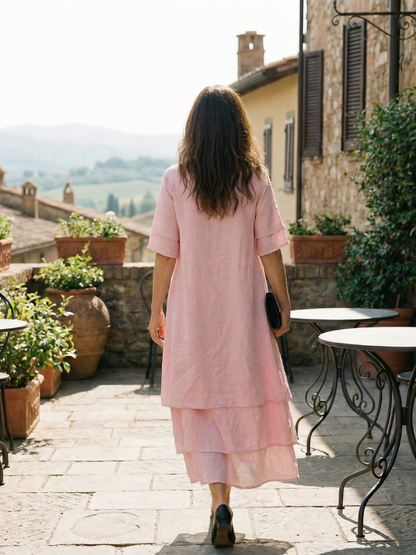 Effortless Layered Maxi Dress for Women Ruffle Hem Flutter