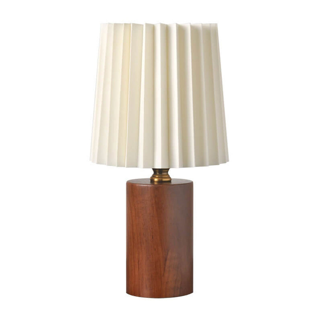 Classic Korean Pleated Column Table Lamp with Solid Wood Base - 1 Light