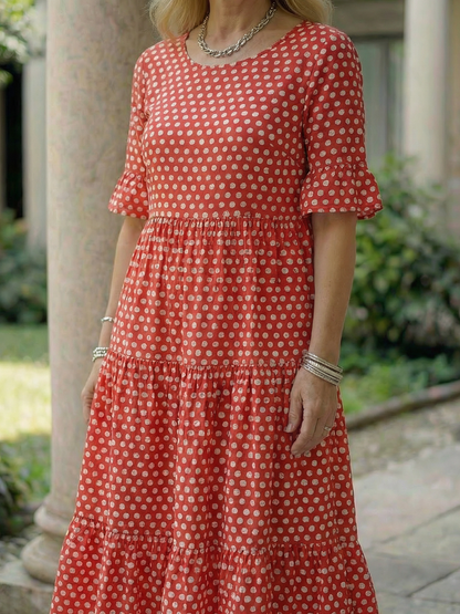 Effortless Midi Dress for Women Polka Dot Tiered