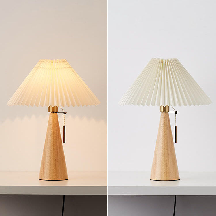 Vintage Japanese Minimalist Pleated Wooden LED Table Lamp
