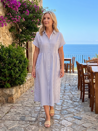 Stylish Striped Shirt Dress for Women Short Sleeve