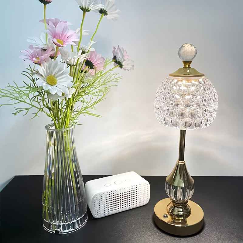 Cielo Crystal Touch Table Lamp | Rechargeable LED, Polished Gold