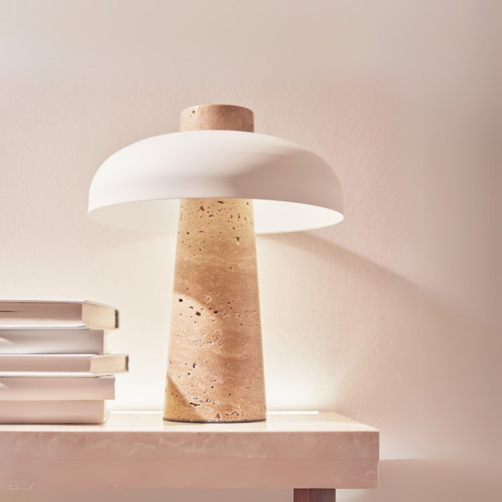 Luxe – White Modern Travertine LED Table Lamp with Touch Control