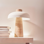 Luxe – White Modern Travertine LED Table Lamp with Touch Control