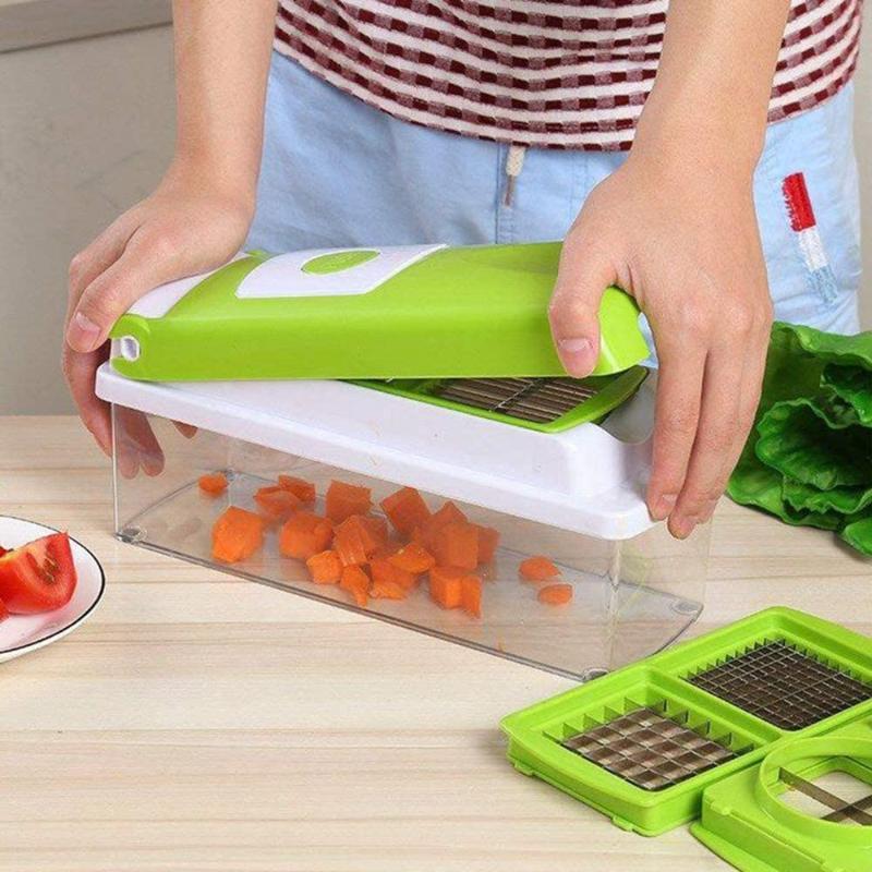 12-in-1 Vegetable Slicer, 8 Interchangeable Blades, Collection Container, Hand Guard