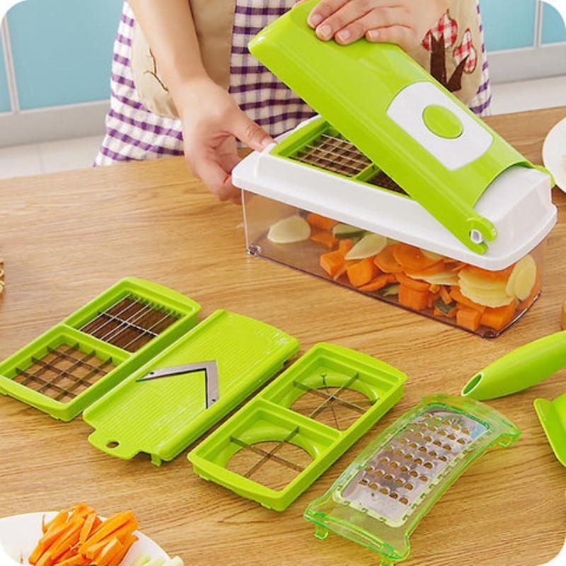 12-in-1 Vegetable Slicer, 8 Interchangeable Blades, Collection Container, Hand Guard