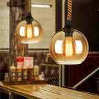 Vintage-Inspired Rope Hanging Single Glass Globe Pendant Light