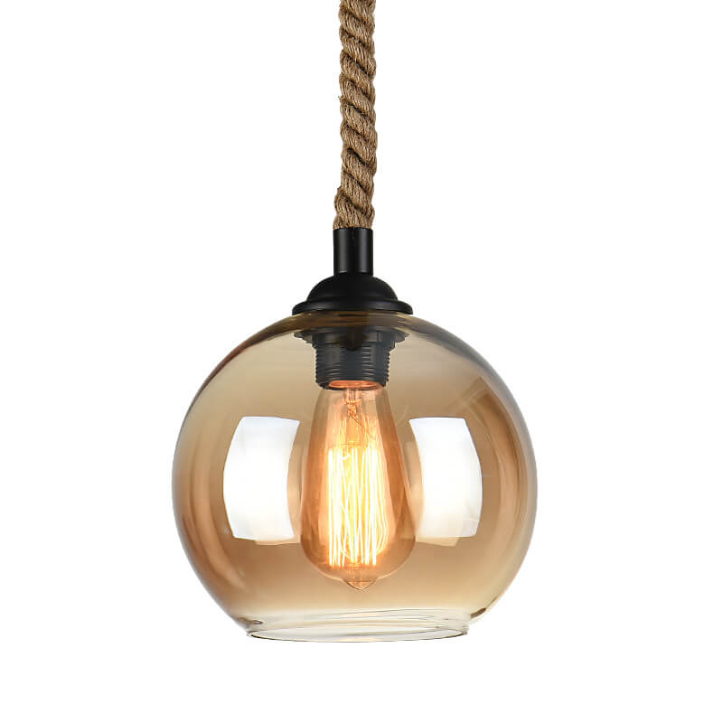 Vintage-Inspired Rope Hanging Single Glass Globe Pendant Light