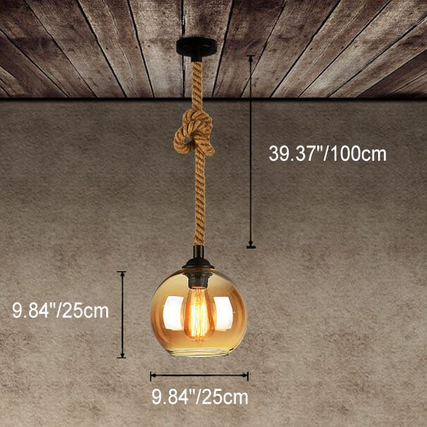 Vintage-Inspired Rope Hanging Single Glass Globe Pendant Light