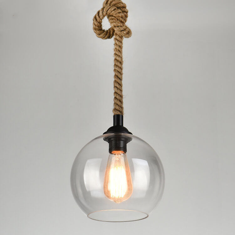 Vintage-Inspired Rope Hanging Single Glass Globe Pendant Light