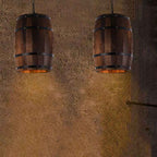 Rustic Round Wooden Wine Barrel Pendant Light - 1-Light Fixture for Dining Room