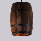 Rustic Round Wooden Wine Barrel Pendant Light - 1-Light Fixture for Dining Room