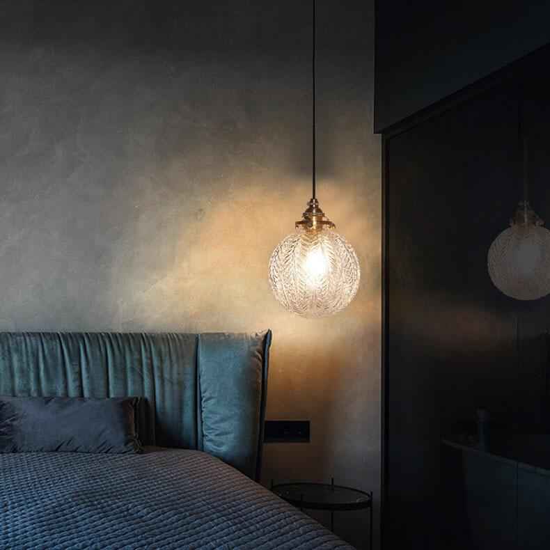 Vintage Lotus Textured Glass 1-Light Globe Pendant Lamp