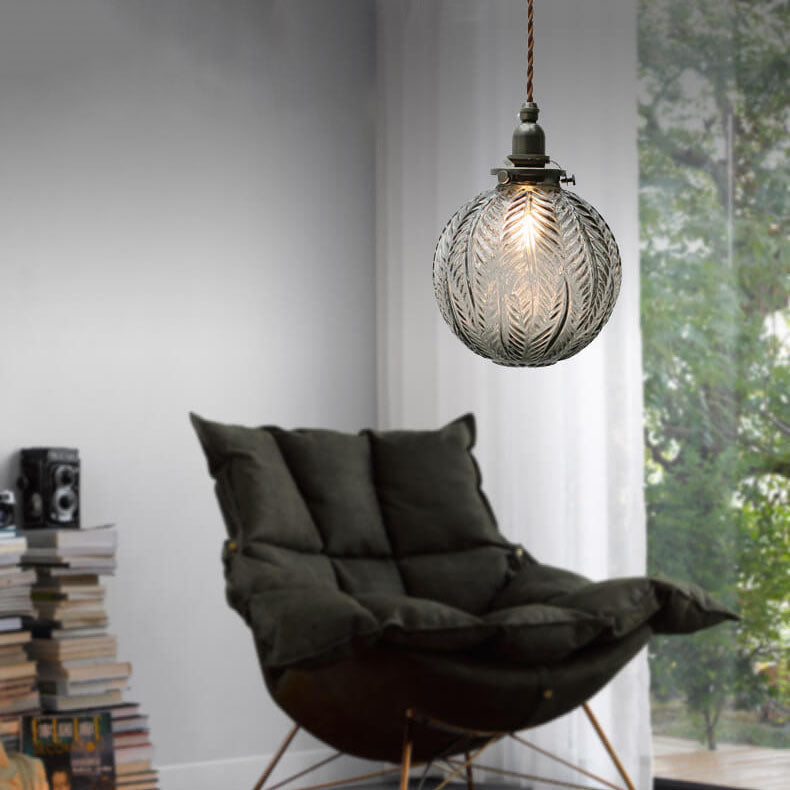 Vintage Lotus Textured Glass 1-Light Globe Pendant Lamp