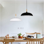Contemporary Metal Pendant Light with Wooden Top - 1-Light Dome Design