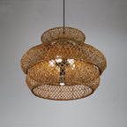 Vintage Rattan Woven 3-Tier Chandelier with 4/6 Lights