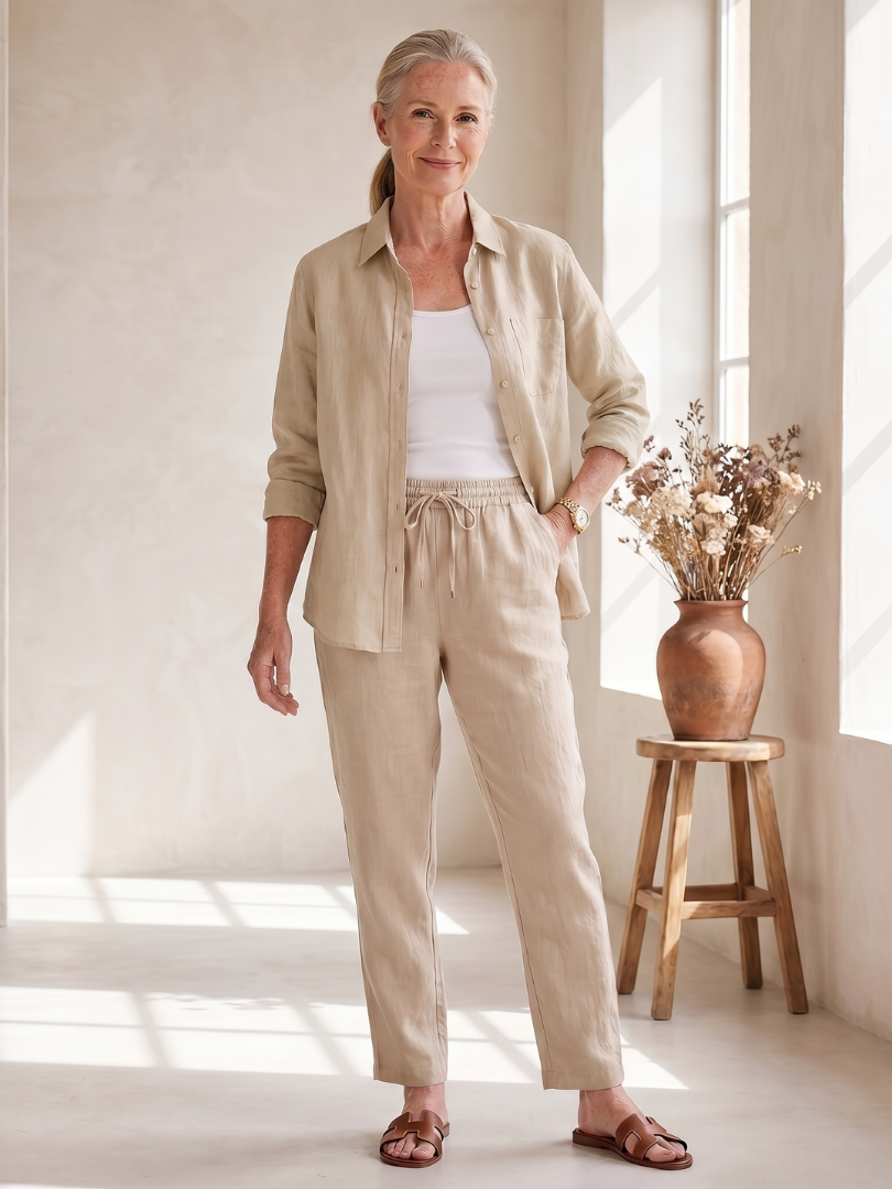 Comfortable Linen Tapered Pants Set for Women