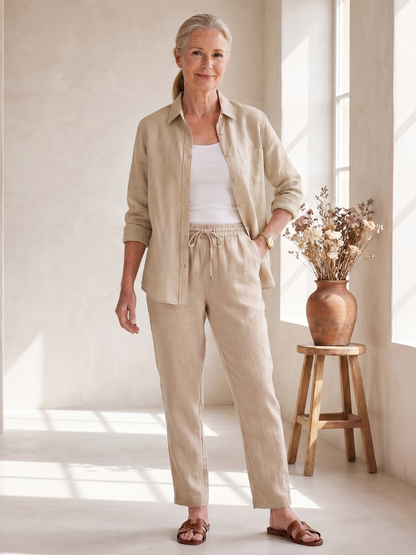 Comfortable Linen Tapered Pants Set for Women