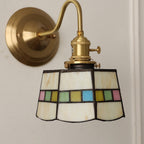 Classic Tiffany Style Round Copper Glass 1-Light Wall Sconce for Living Room