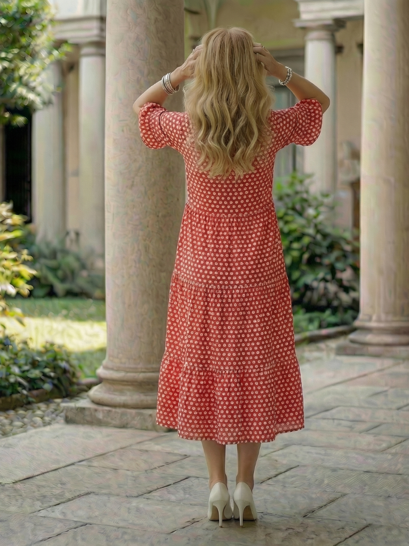 Effortless Midi Dress for Women Polka Dot Tiered