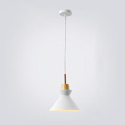 Modern Nordic Oak and Iron Bell Cone 1-Light Pendant Lamp for Living Room