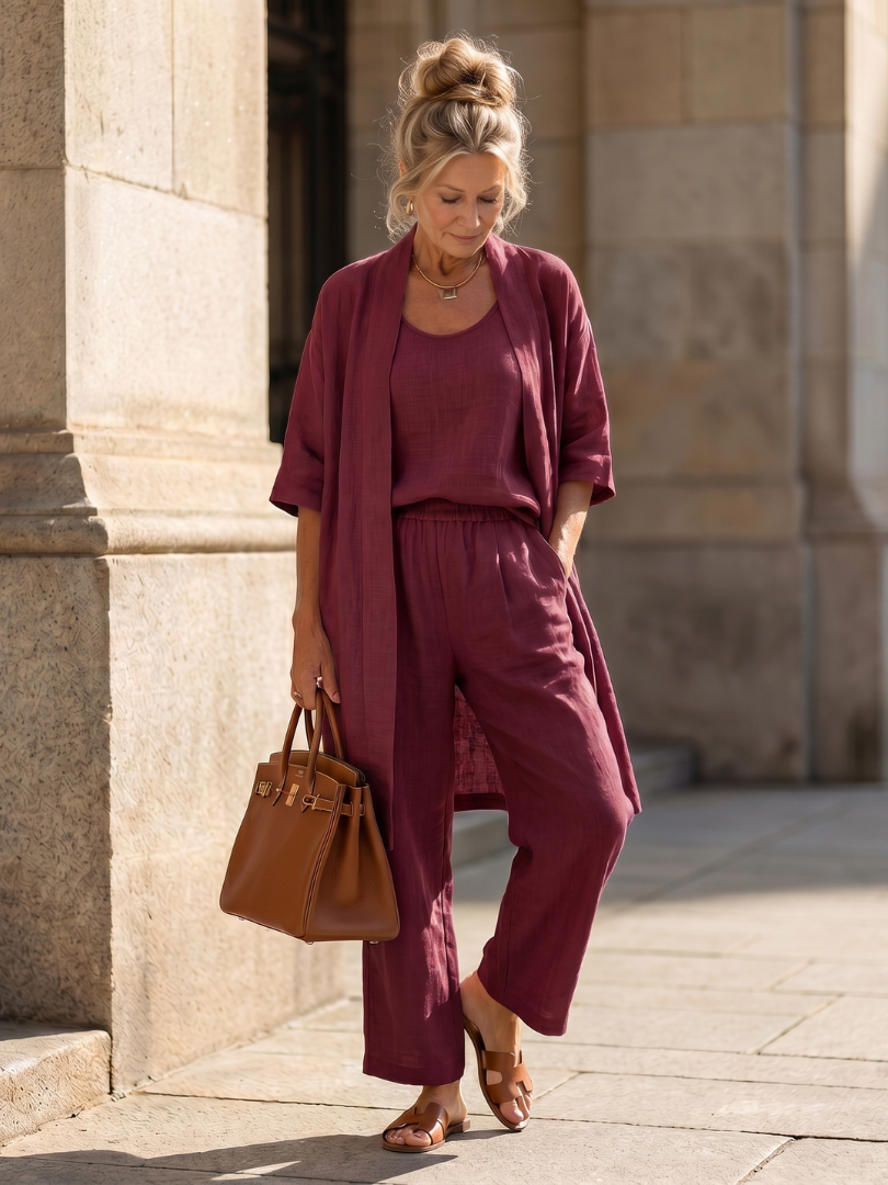 Effortless Three-Piece Pants Set for Women Dusty Wide Leg