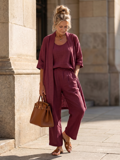Effortless Three-Piece Pants Set for Women Dusty Wide Leg