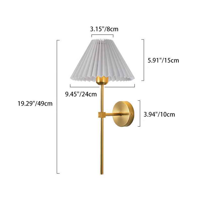 Retro Pleated Fabric Shade Wall Sconce Lamp with Straight Arm - 1-Light