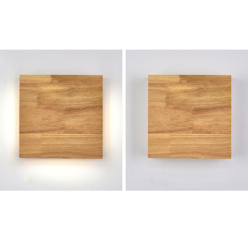 Rectangular LED Wall Sconce Lamp in Japanese Wabi-Sabi Log Wood Design