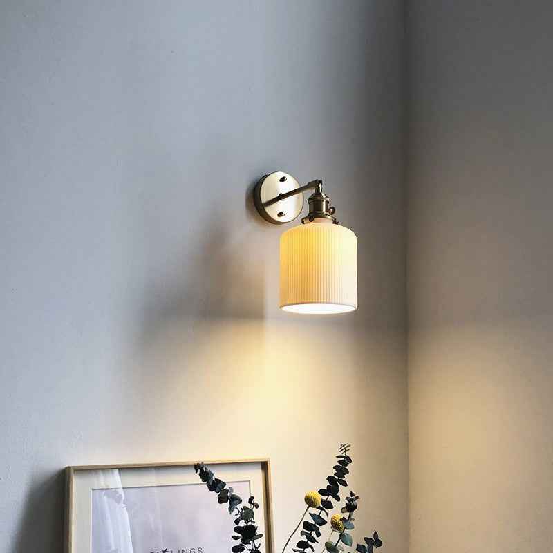 Japanese Retro Minimalist Oval Brass and Lucite Cylinder Wall Sconce Lamp