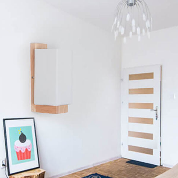 Contemporary Minimalist Solid Wood Square Glass Column Wall Sconce Lamp with 1 Light