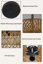 Vintage Rattan Woven 3-Tier Chandelier with 4/6 Lights