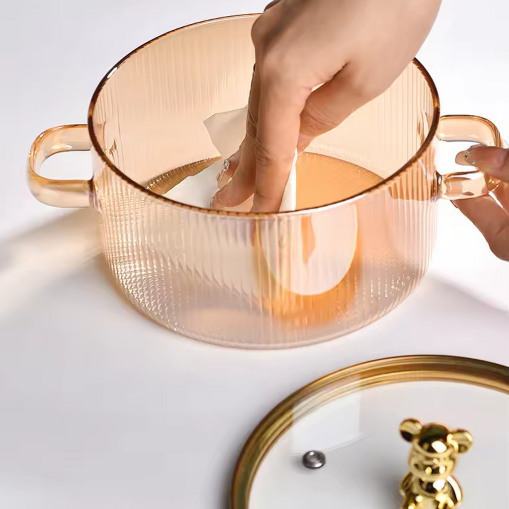 Bela Glass Pot | 1600ml Capacity, Golden Bear Handle